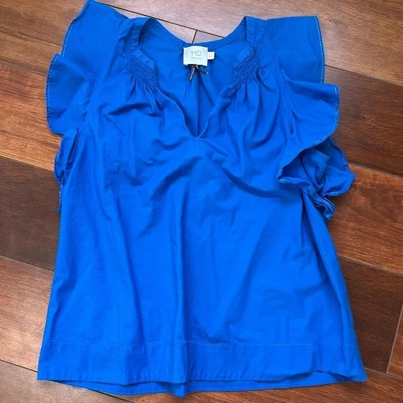 Anthropologie HD in Paris cerulean blue flutter sleeve blouse size 2 - Picture 2 of 6